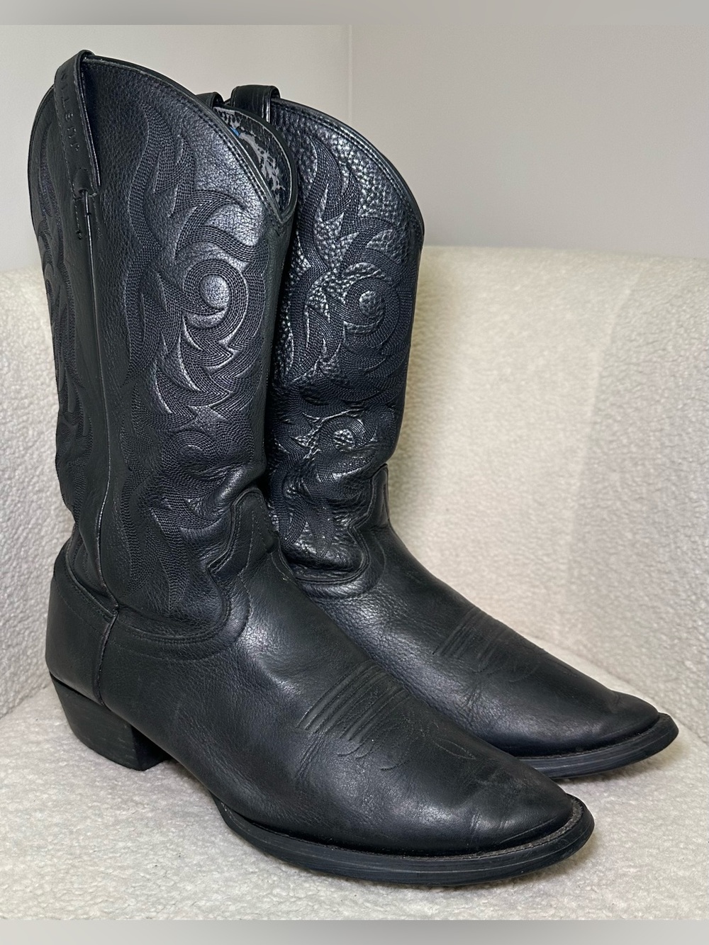 Justin’s Black Leather Western Cowboy Boots Festival Bohemian Pointed Toe Man 11